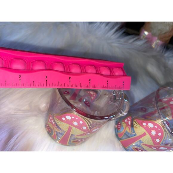 SHEEFIELD HOME Pink Mushrooms Clear Glass Coffee Cup Mug 18 Ounces - Picture 6 of 6